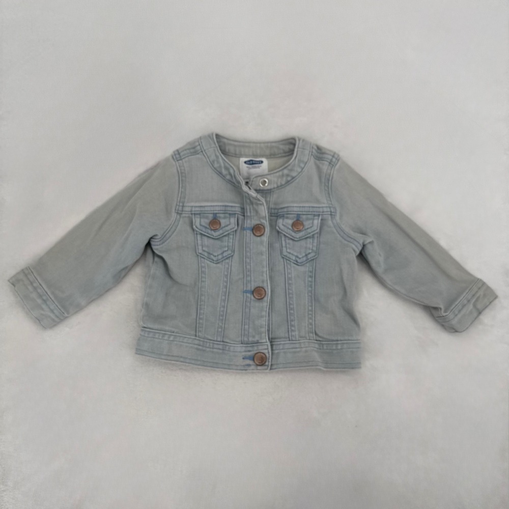 Old Navy Baby Denim Jacket Size 6-12M Light Wash Collarless Button Up Soft Denim